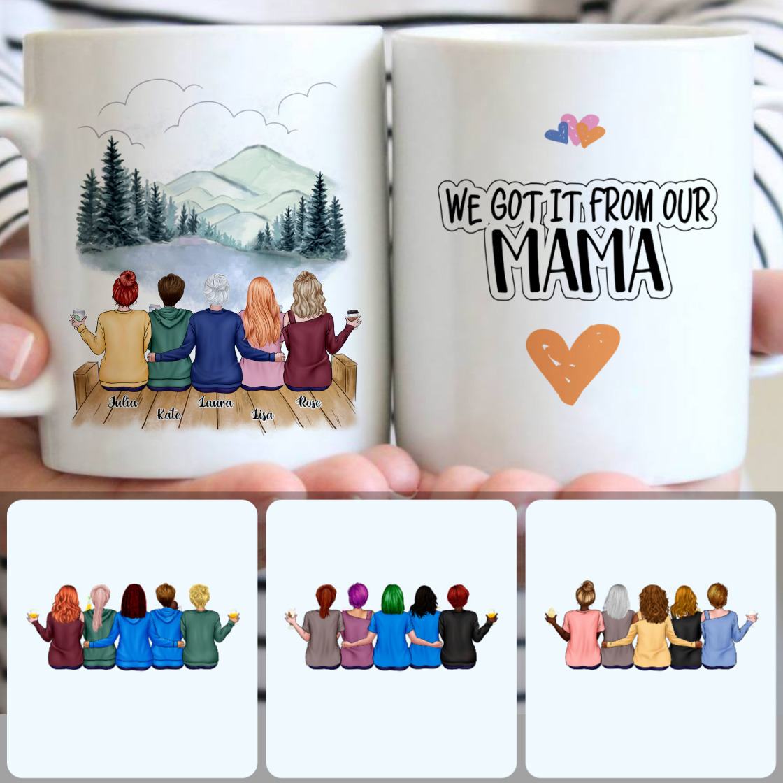Personalized Mug, Meaningful Gifts For Stepmom, Mother & 4 Daughters Customized Coffee Mug With Names