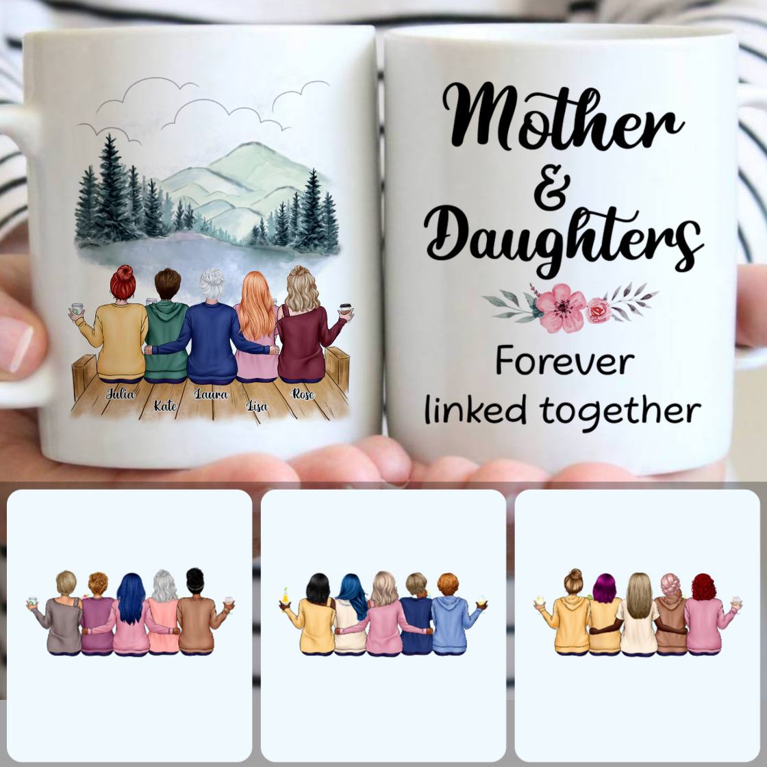 Personalized Mug, Unique Gifts For Mom, Mother & 4 Daughters Customized Coffee Mug With Names