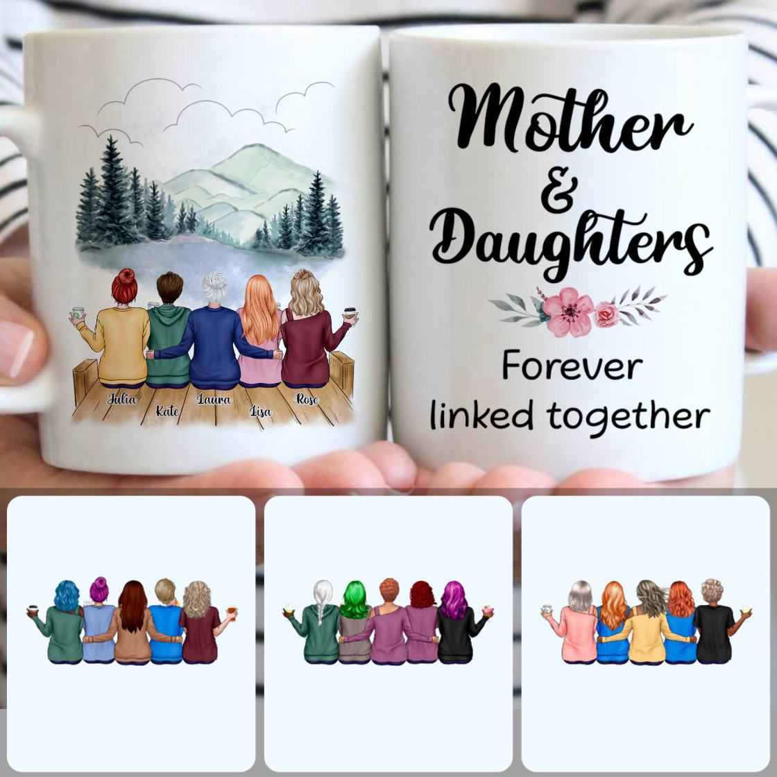 Personalized Mug, Special Gifts For Mom, Mother & 4 Daughters Customized Coffee Mug With Names