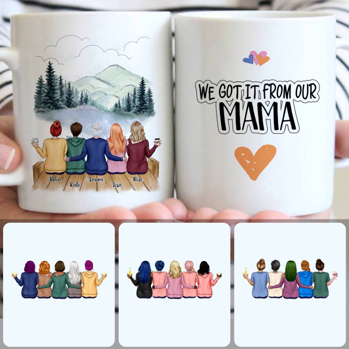 Personalized Mug, Memorial Gifts For Mom, Mother & 4 Daughters Customized Coffee Mug With Names