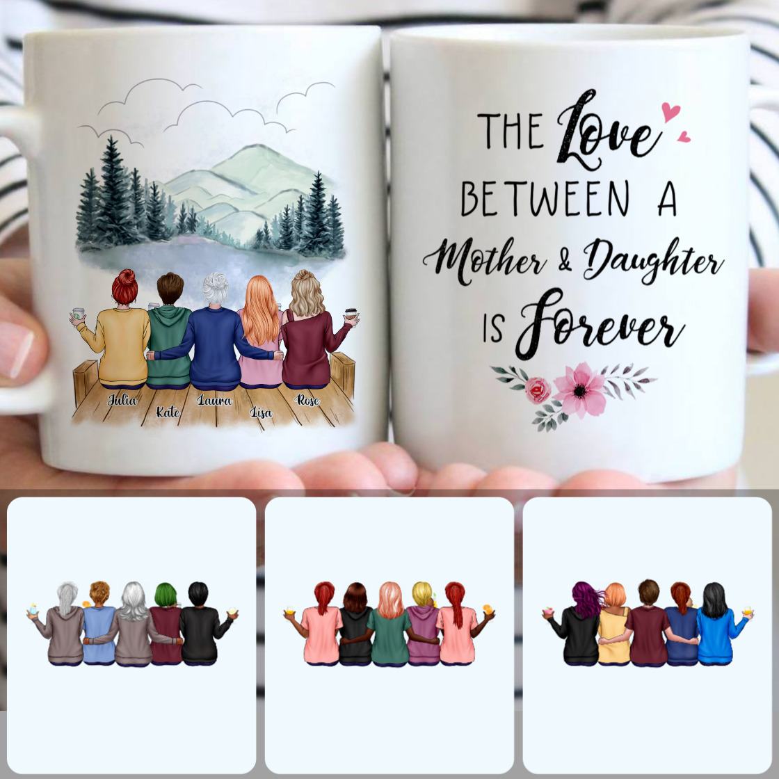 Personalized Mug, Memorial Gifts For Stepmom, Mother & 4 Daughters Customized Coffee Mug With Names Personalized Mug, Memorial Gifts For Stepmom, Mother & 4 Daughters Customized Coffee Mug With Names