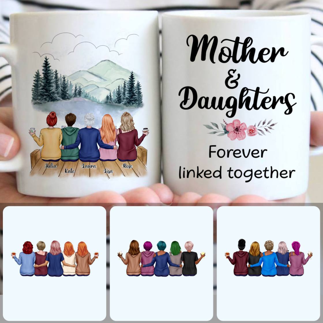 Personalized Mug, Unique Gifts For Daughters, Mother & 4 Daughters Customized Coffee Mug With Names