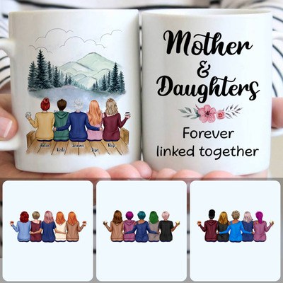 Mother & 4 Daughters Customized Coffee Mug With Names, Personalized Mug, Unique Gifts For Daughters