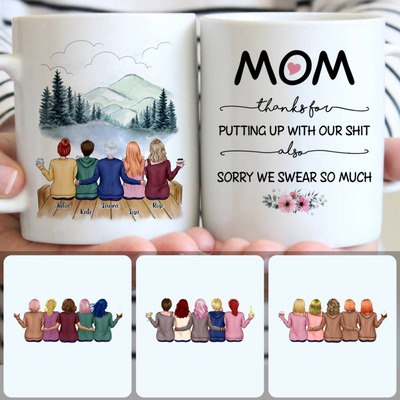 Mother & 4 Daughters Customized Coffee Mug With Names, Personalized Mug, Perfect Gifts For Mother Mom