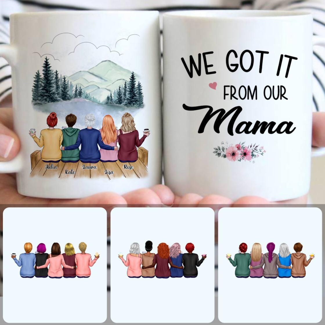 Personalized Mug, Meaningful Gifts For Mom, Mother & 4 Daughters Customized Coffee Mug With Names