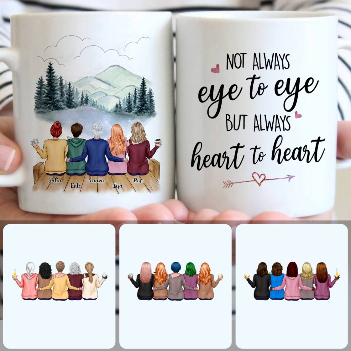 Personalized Mug,Best Gifts For Daughters, Mother & 4 Daughters Customized Coffee Mug With Names