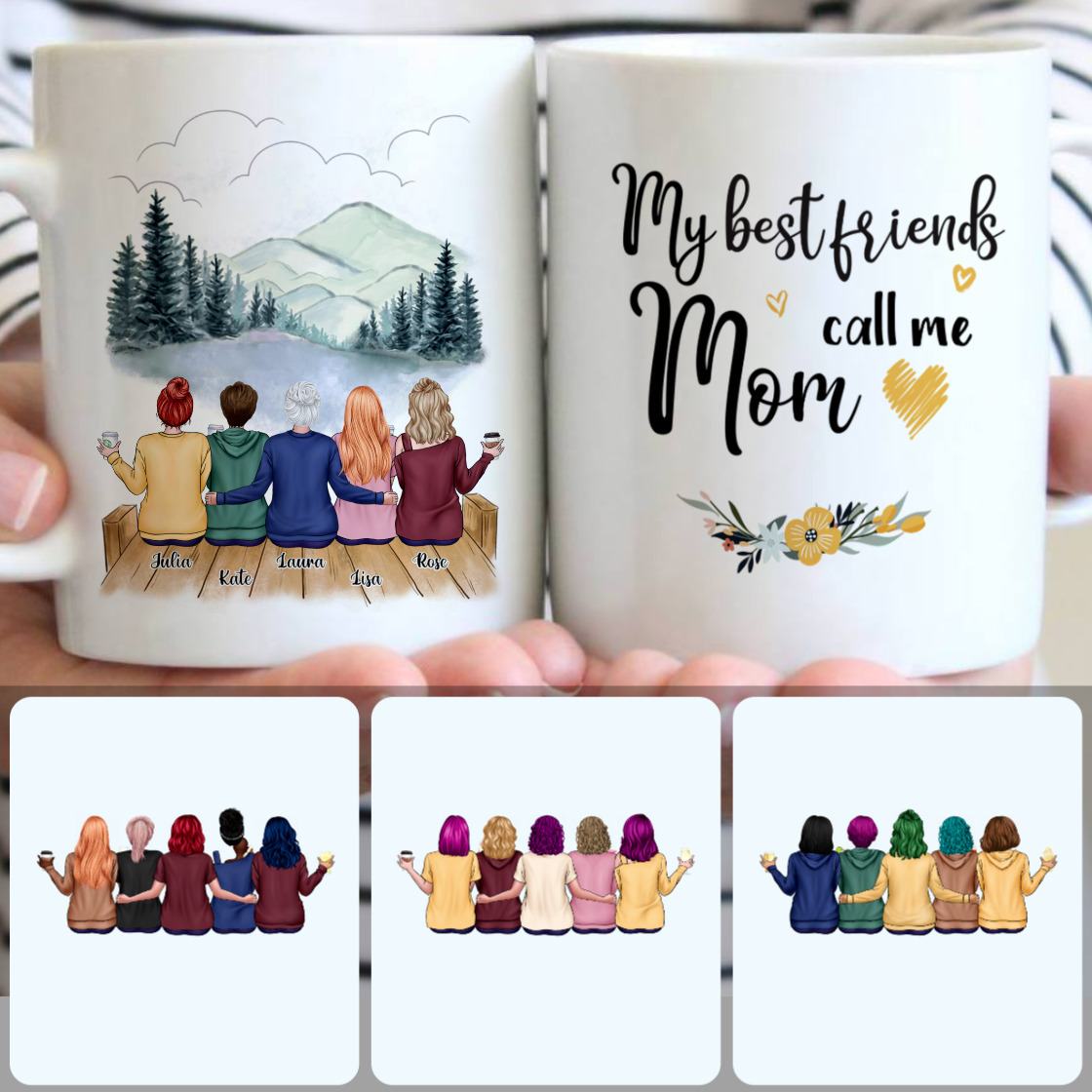 Personalized Mug, Special Gifts For Daughters, Mother & 4 Daughters Customized Coffee Mug With Names