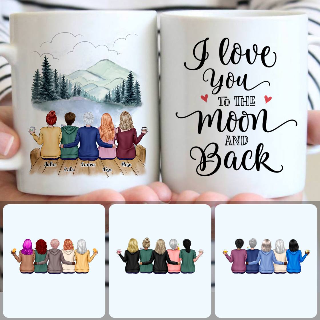 Personalized Mug, Mother's Day Gifts, Mother & 4 Daughters Customized Coffee Mug With Names