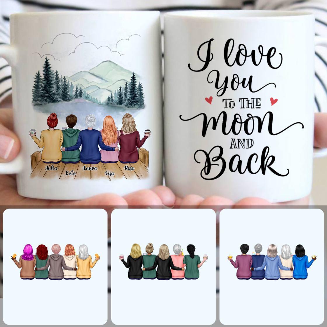 Personalized Mug, Mother's Day Gifts, Mother & 4 Daughters Customized Coffee Mug With Names Personalized Mug, Mother's Day Gifts, Mother & 4 Daughters Customized Coffee Mug With Names
