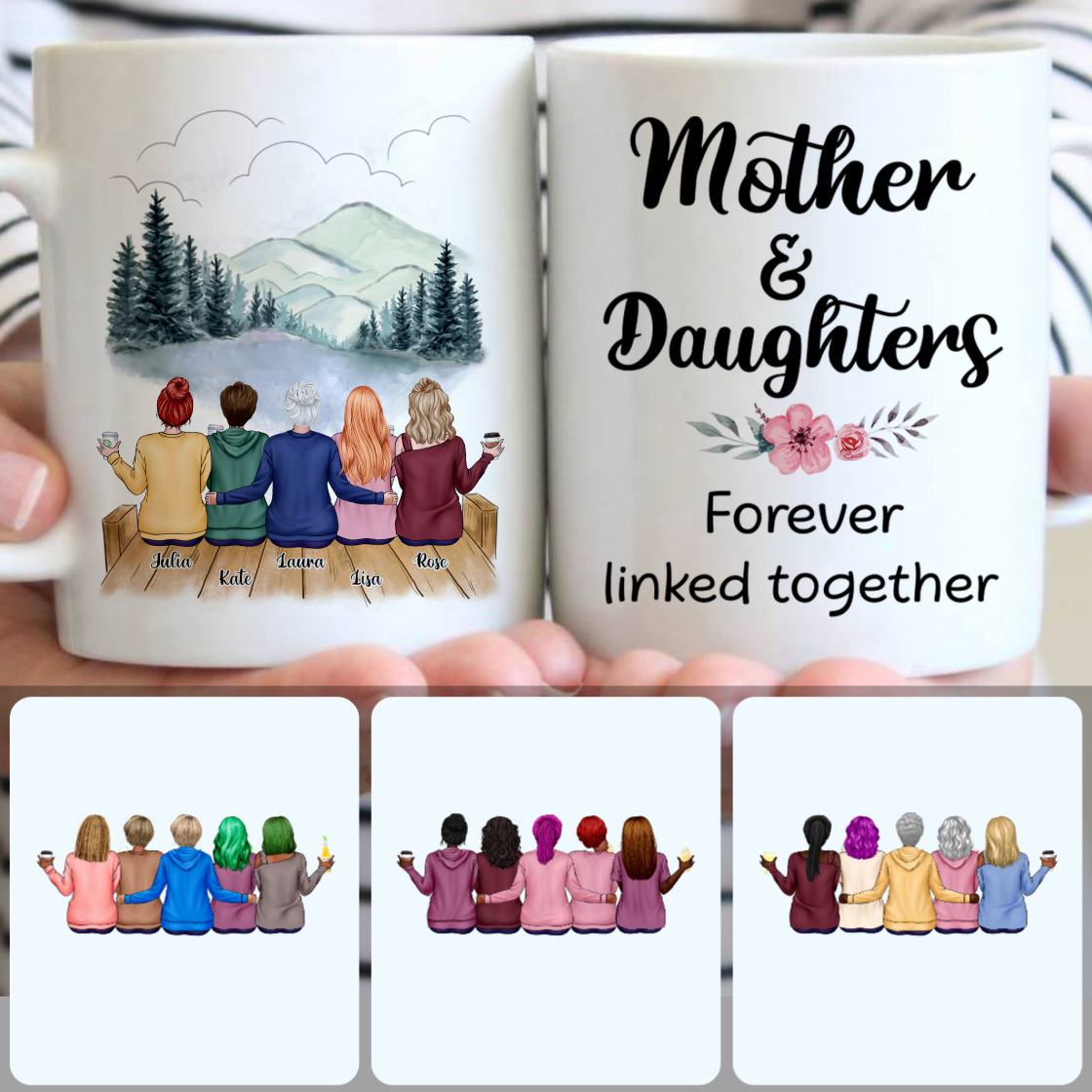 Personalized Mug, Meaningful Gifts For Daughters, Mother & 4 Daughters Customized Coffee Mug With Names
