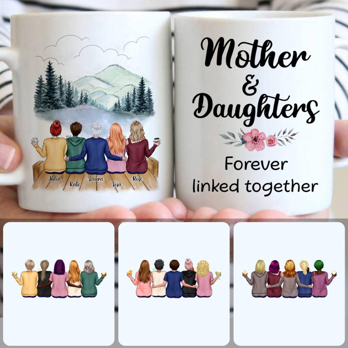 Personalized Mug, Memorial Gifts For Daughters, Mother & 4 Daughters Customized Coffee Mug With Names