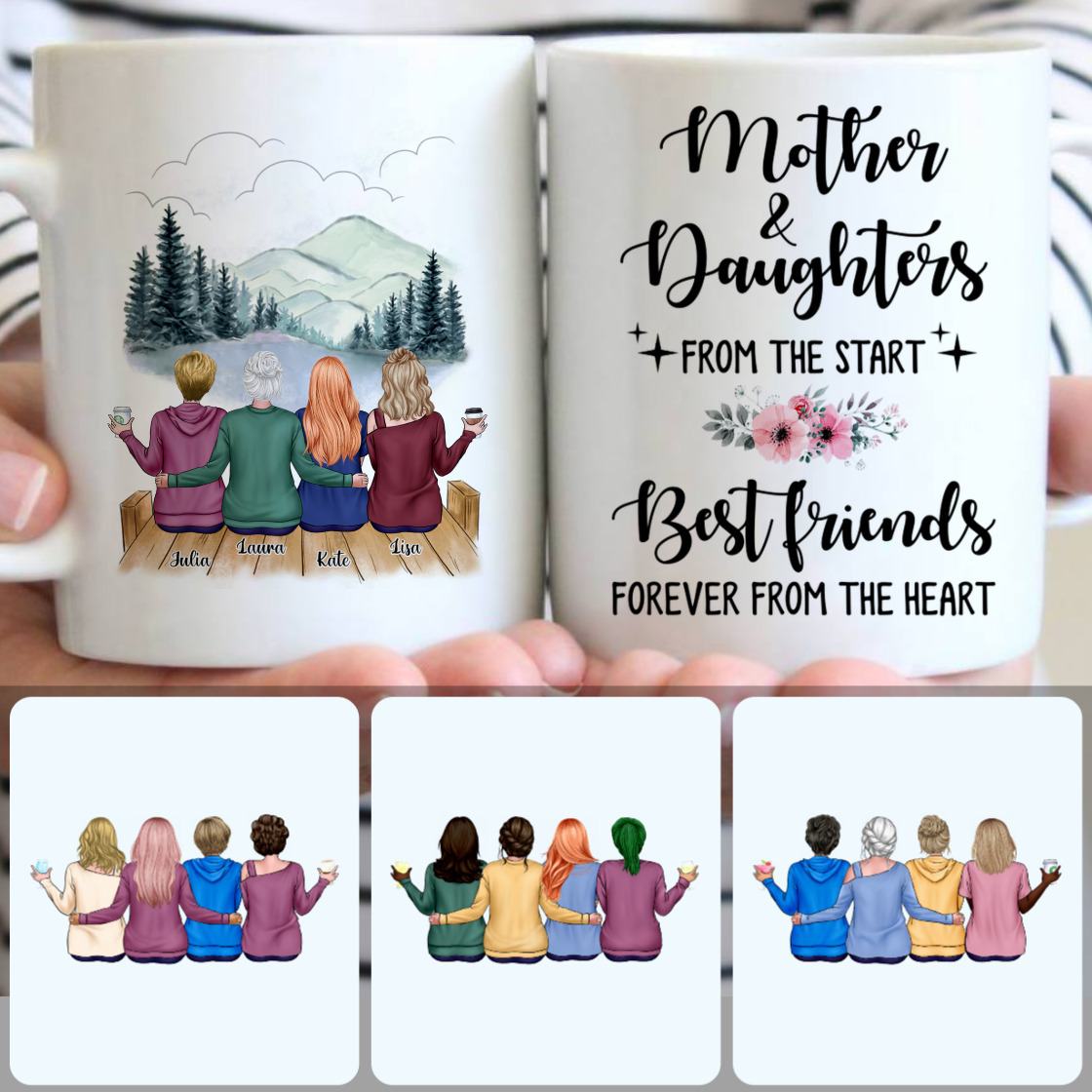 Personalized Mug, Memorial Gifts For Stepmom, Mother & 3 Daughters Customized Coffee Mug With Names Personalized Mug, Memorial Gifts For Stepmom, Mother & 3 Daughters Customized Coffee Mug With Names