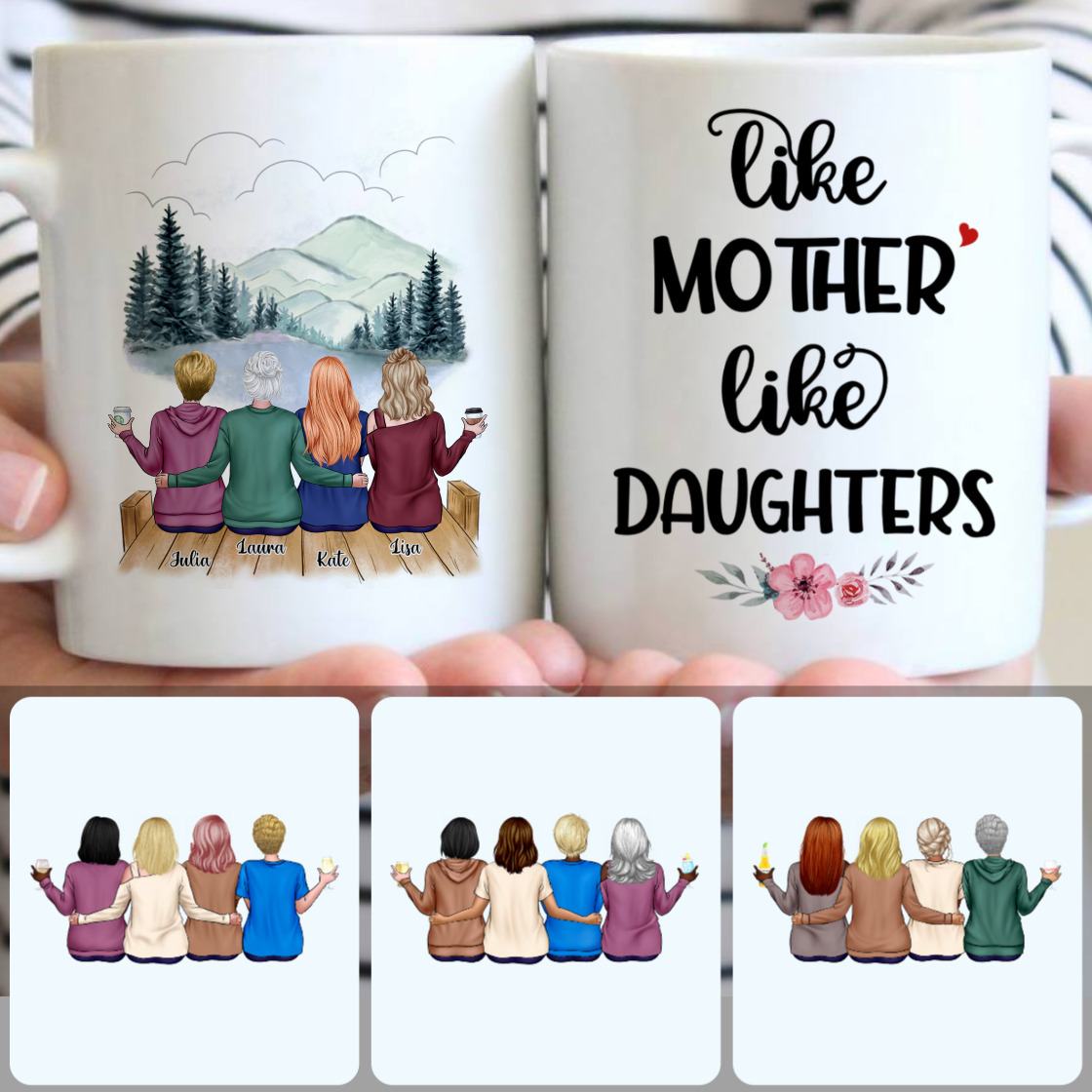 Personalized Mug, Unique Gifts For Mother, Mother & 3 Daughters Customized Coffee Mug With Names