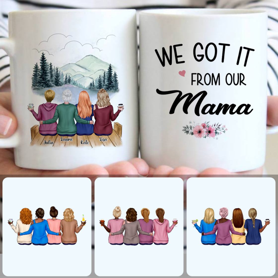 Personalized Mug, Surprise Gifts For Stepmom, Mother & 3 Daughters Customized Coffee Mug With Names