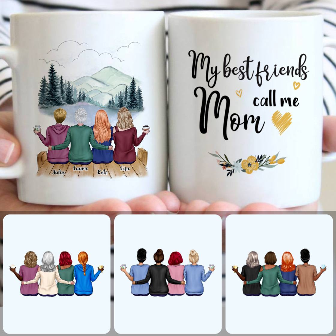 Personalized Mug, Best Gifts For Daughters, Mother & 3 Daughters Customized Coffee Mug With Names
