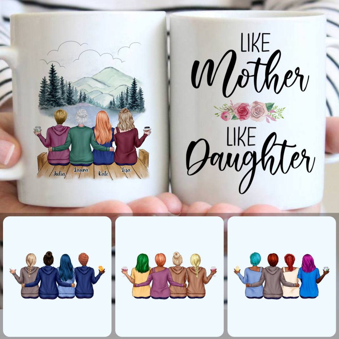 Personalized Mug, Surprise Gifts For Mom, Mother & 3 Daughters Customized Coffee Mug With Names