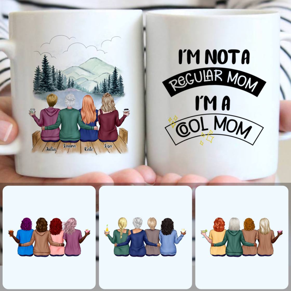 Personalized Mug, Perfect Gifts For Mom, Mother & 3 Daughters Customized Coffee Mug With Names