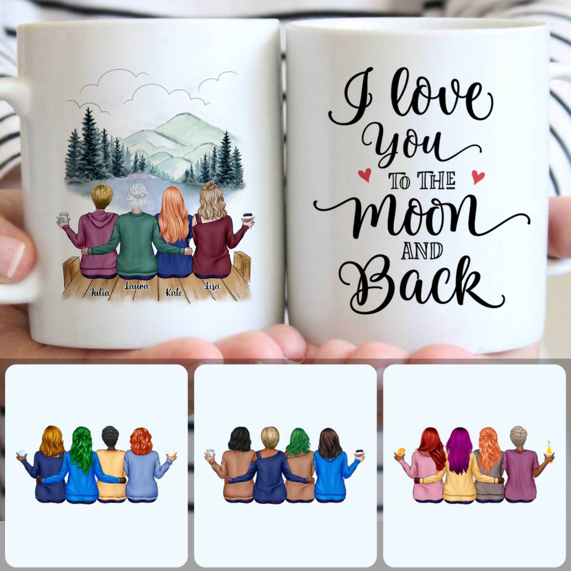 Personalized Mug, Special Gifts For Daughters, Mother & 3 Daughters Customized Coffee Mug With Names