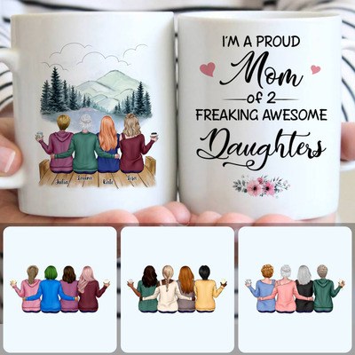 Mother & 3 Daughters Customized Coffee Mug With Names, Personalized Mug, Meaningful Birthday Gifts