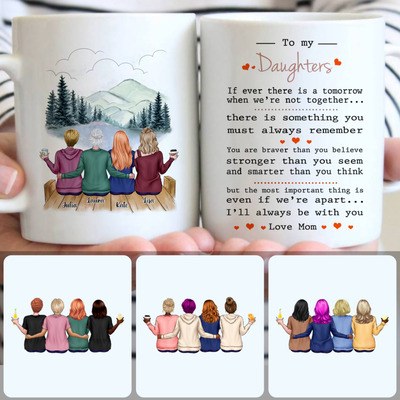 Mother & 3 Daughters Customized Coffee Mug With Names, Personalized Mug, Unique Mother's Day Gifts