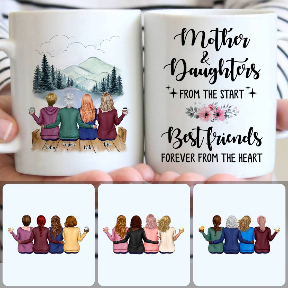 Personalized Mug, Perfect Gifts For Mom, Mother & 3 Daughters Customized Coffee Mug With Names Personalized Mug, Perfect Gifts For Mom, Mother & 3 Daughters Customized Coffee Mug With Names