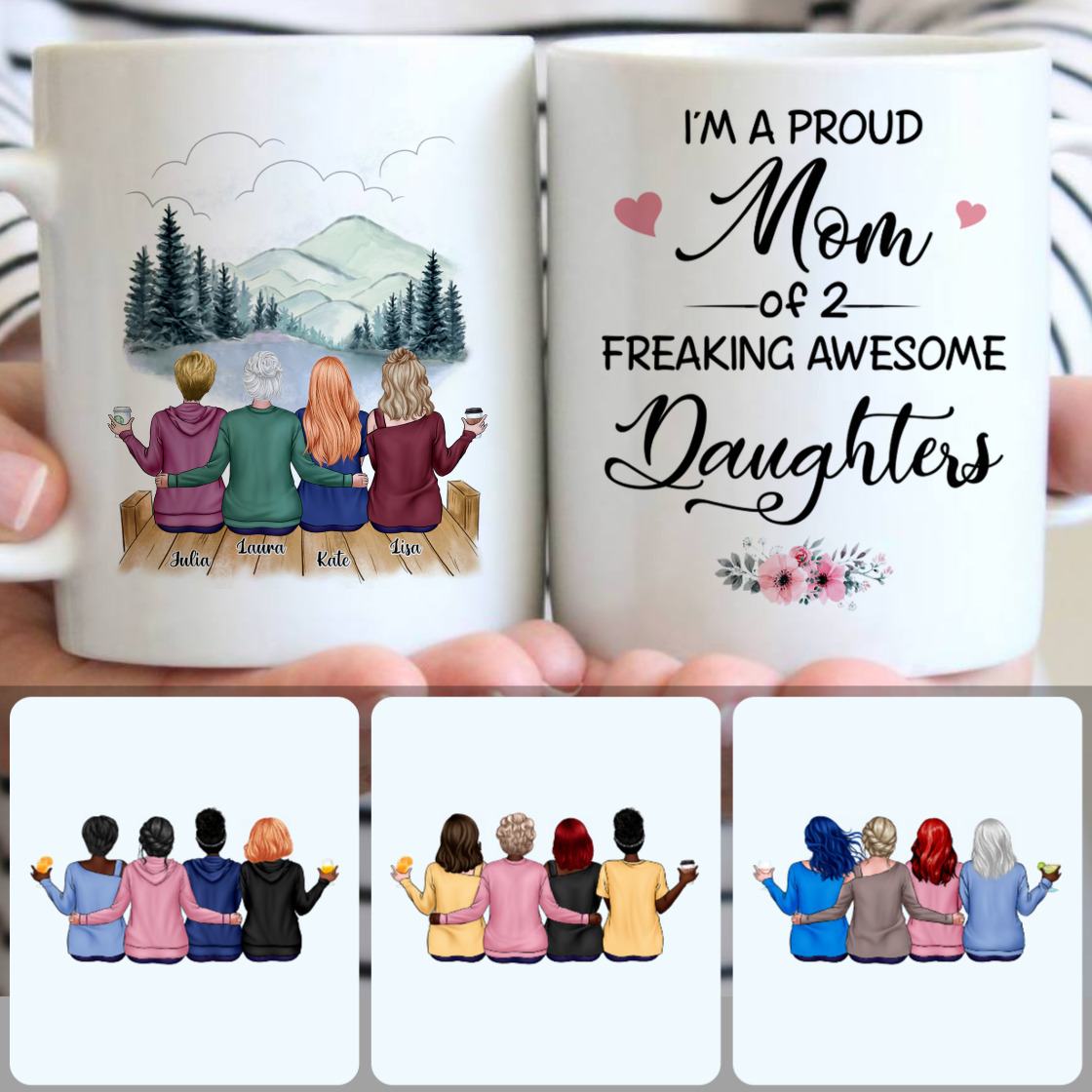 Personalized Mug, Surprise Birthday Gifts, Mother & 3 Daughters Customized Coffee Mug With Names