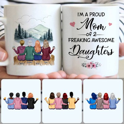 Mother & 3 Daughters Customized Coffee Mug With Names, Personalized Mug, Surprise Birthday Gifts