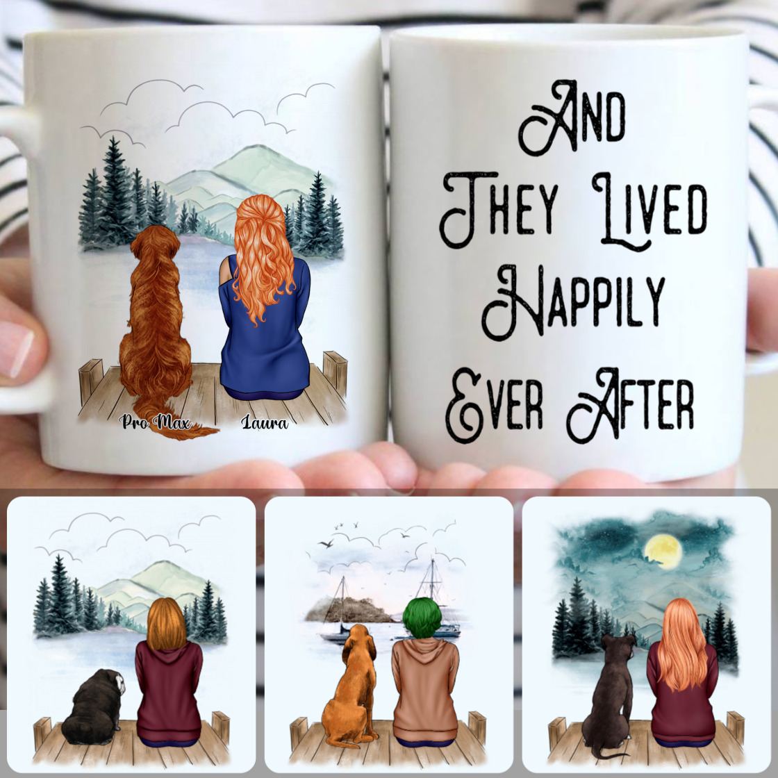 Personalized Mug, Unique Gifts For Girlfriend, Girl & Dog Customized Coffee Mug With Names