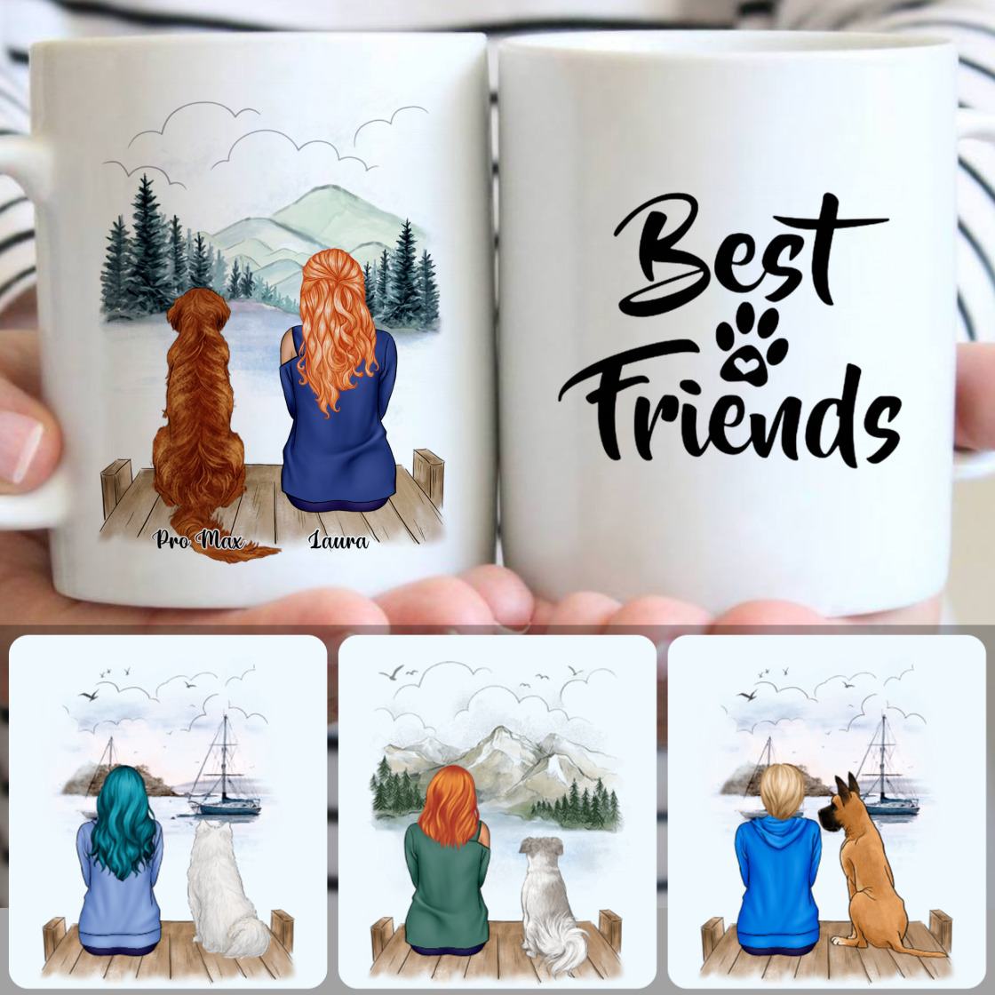 Personalized Mug, Memorial Gifts For Dog Owner, Girl & Dog Customized Coffee Mug With Names