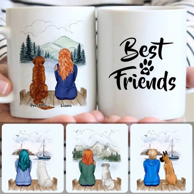 Girl & Dog Customized Coffee Mug With Names, Personalized Mug, Memorial Gifts For Dog Owner