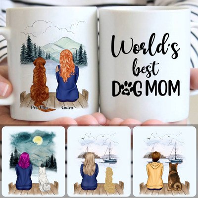 Girl & Dog Customized Coffee Mug With Names, Personalized Mug, Best Gifts For Dog Lovers