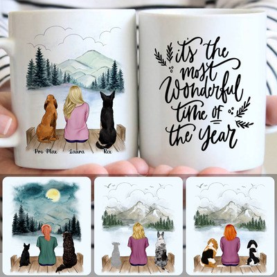 Girl & 2 Dogs Customized Coffee Mug With Names, Personalized Mug, Creative Gifts For Dog Owner