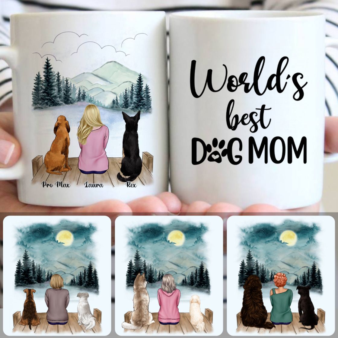 Personalized Mug, Memorial Gifts For Dog Owner, Girl & 2 Dogs Customized Coffee Mug With Names
