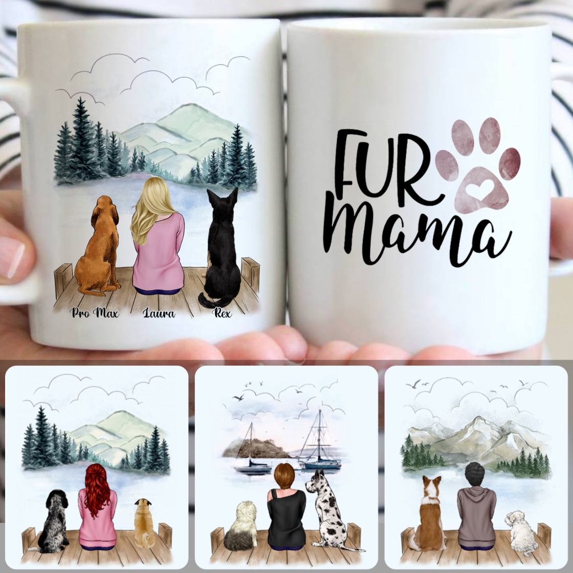 Personalized Mug, Special Birthday Gifts, Girl & 2 Dogs Customized Coffee Mug With Names
