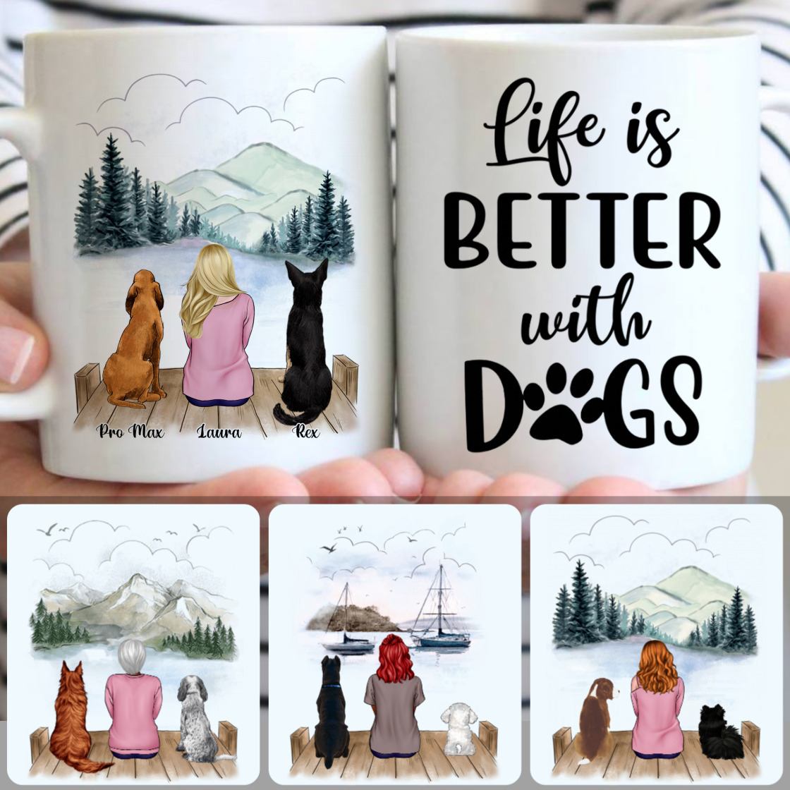 Personalized Mug, Meaningful Gifts For Mother In Law, Girl & 2 Dogs Customized Coffee Mug With Names