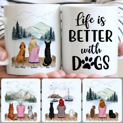 Girl & 2 Dogs Customized Coffee Mug With Names, Personalized Mug, Meaningful Gifts For Mother In Law