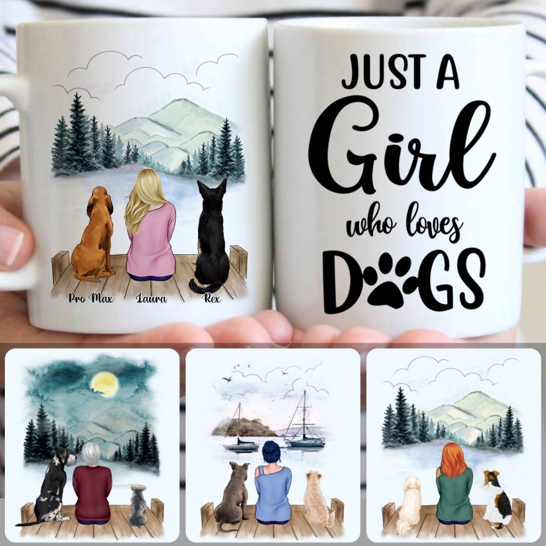 Personalized Mug, Unique Gifts For Nieces, Girl & 2 Dogs Customized Coffee Mug With Names