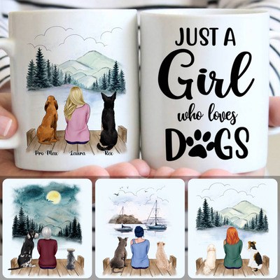 Girl & 2 Dogs Customized Coffee Mug With Names, Personalized Mug, Unique Gifts For Nieces