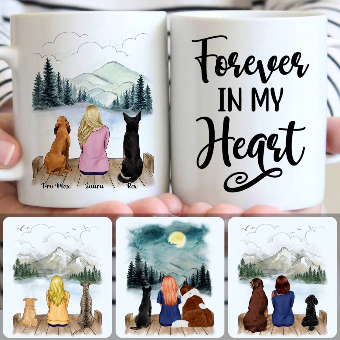 Personalized Mug, Memorial Gifts For Aunts Auntie , Girl & 2 Dogs Customized Coffee Mug With Names