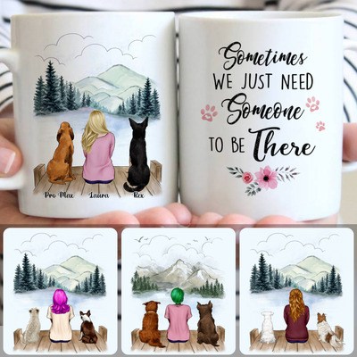 Girl & 2 Dogs Customized Coffee Mug With Names, Personalized Mug, Special Gifts For Girlfriend
