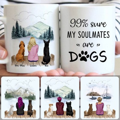 Girl & 2 Dogs Customized Coffee Mug With Names, Personalized Mug, Creative Gifts For Her