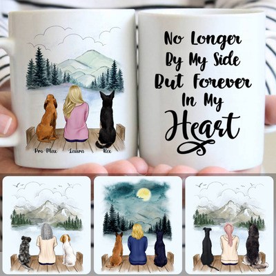 Girl & 2 Dogs Customized Coffee Mug With Names, Personalized Mug, Memorial Gifts For Mother Mom