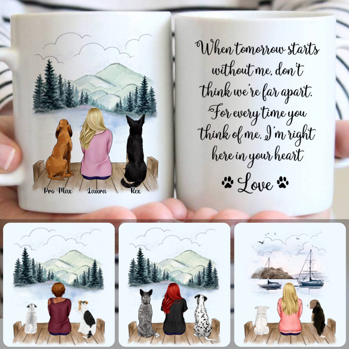 Personalized Mug, Unique Gifts For Wife, Girl & 2 Dogs Customized Coffee Mug With Names