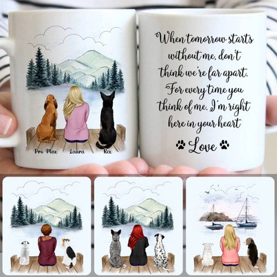 Girl & 2 Dogs Customized Coffee Mug With Names, Personalized Mug, Unique Gifts For Wife