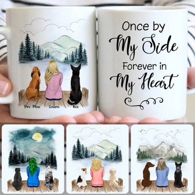 Girl & 2 Dogs Customized Coffee Mug With Names, Personalized Mug, Meaningful Gifts For Grandma Nana Grandmother