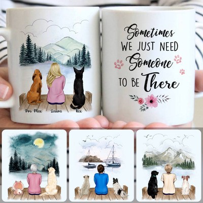 Girl & 2 Dogs Customized Coffee Mug With Names, Personalized Mug, Special Gifts For Dog Lovers