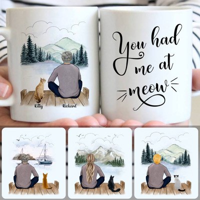 Man & Cat Customized Coffee Mug With Names, Personalized Mug, Perfect Gifts For Cat Owner
