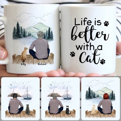 Man & Cat Customized Coffee Mug With Names, Personalized Mug, Creative Gifts For Best Friends Bestie