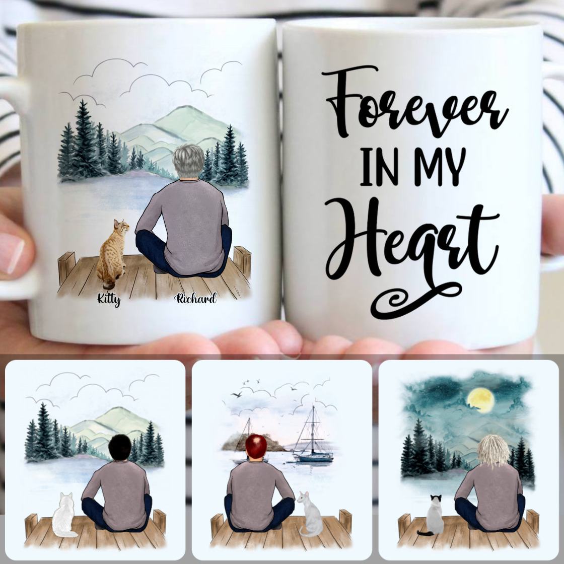 Personalized Mug, Unique Gifts For Him Husband Boyfriend, Man & Cat Customized Coffee Mug With Names