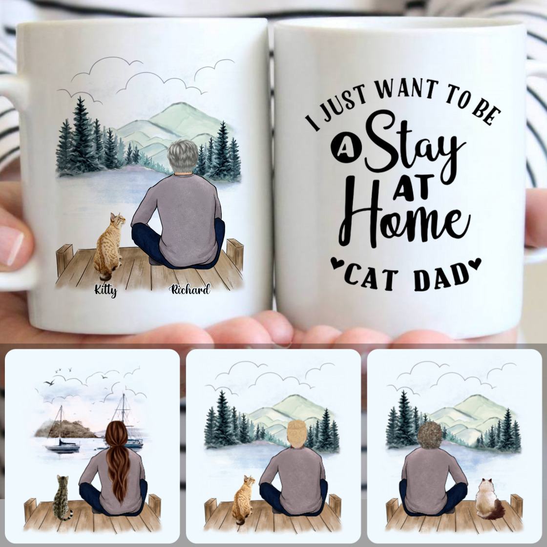 Personalized Mug, Meaningful Gifts For Grandpa Grandfather, Man & Cat Customized Coffee Mug With Names